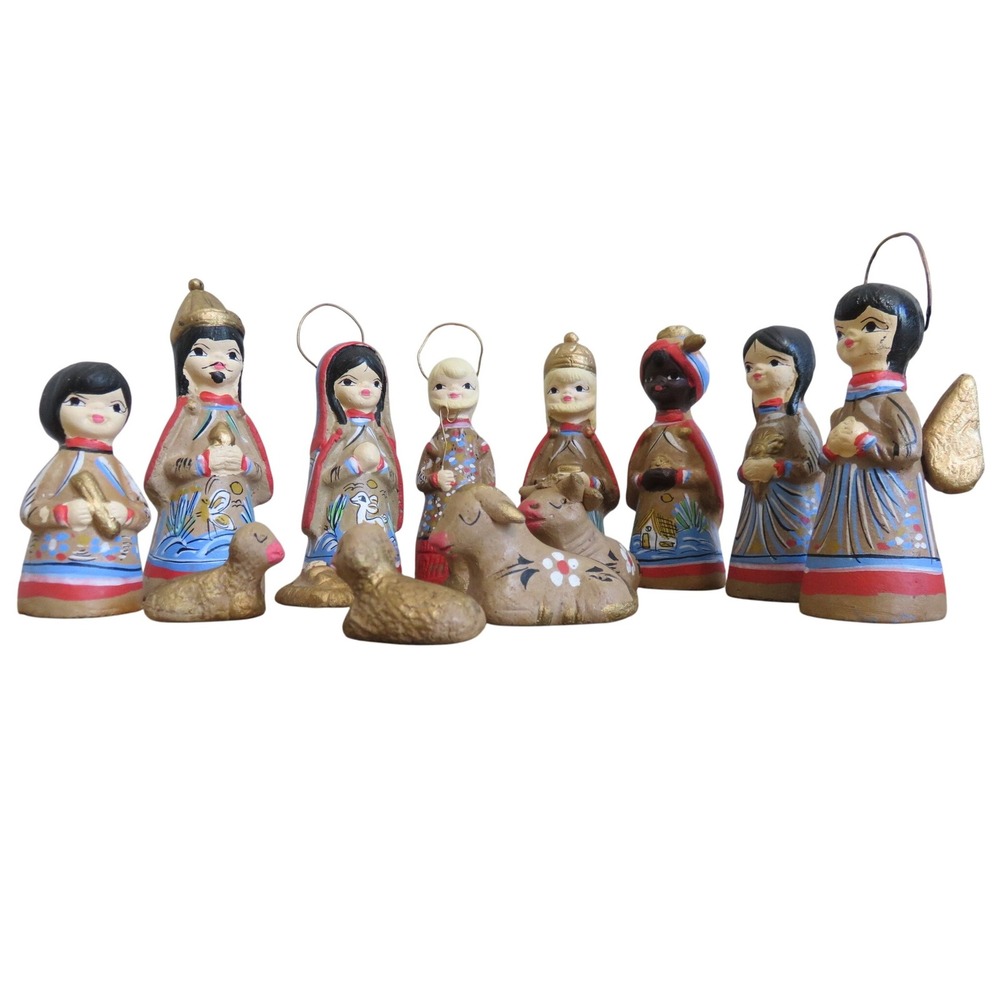 Vintage Hand Painted Clay Nativity Set 14 Piece Mexican Folk Art - Picture 2 of 6